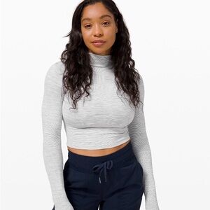 Lululemon Athletica All Aligned Mock Neck Long Sleeve Crop Top, Gray